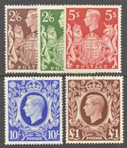 1939 High Values fresh M/M 5v special offer (no 10/- dark blue)